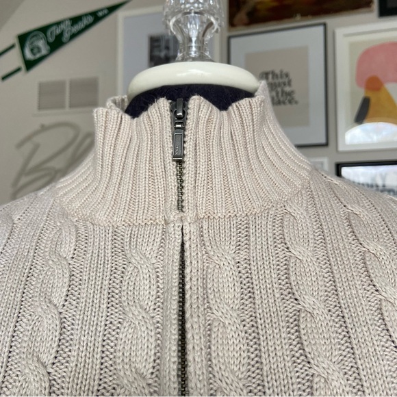 L.L. Bean Full Zip Cable Knit 100% Cotton Long Sleeve Cardigan Sweater Women's M - Picture 10 of 11